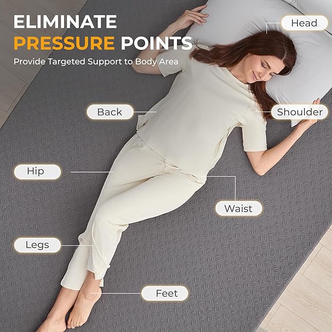 BDEUS 3 Inch Mattress Topper Queen Size, Soft Memory Foam for Back Pain Relief, Breathable Bed Topper with Dark Grey Cover, CertiPUR-US Certified