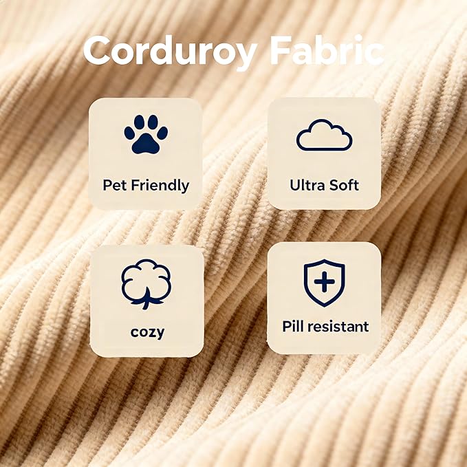 Casaphoria 115'' Camel Corduroy Sofa, Boneless Sectional Couch with 3 Pillows for Modern Living Room, Deep Seat Sofa No Assembly Modular Cloud Couch