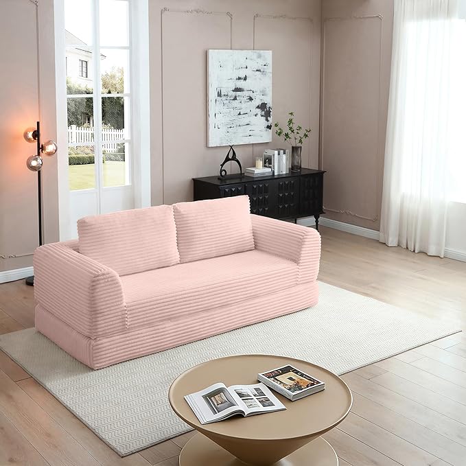 Foldable Boneless Love Seat Couches in a Box, Modern Floor Foam Sleeper Sofa Bed 2-in-1 Convertible Cloud Sofa for Home Apartments Bedroom