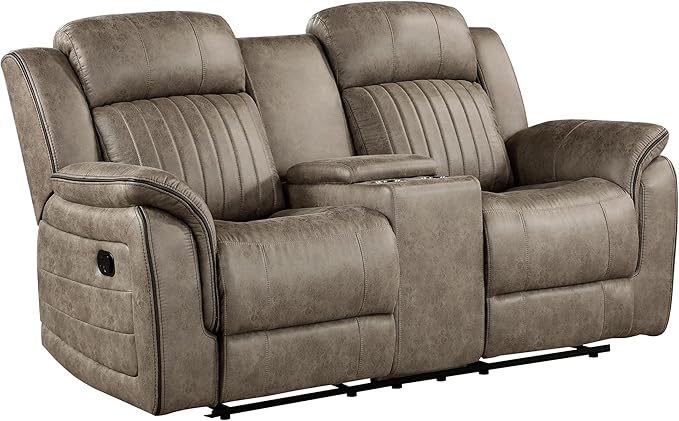 Lexicon Recliner Living Room Set, Home Theater Seating, Manual Polished Microfiber Upholstery Recliner Sofas, RV Couch Including Double Reclining Sofa, Loveseat and Chair, 3-Piece Set, Sandy Brown