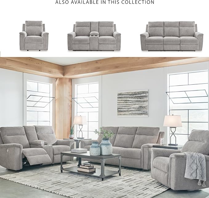 Signature Design by Ashley Barnsana Casual Power Recliner with Rocking Motion and USB Port, Light Gray
