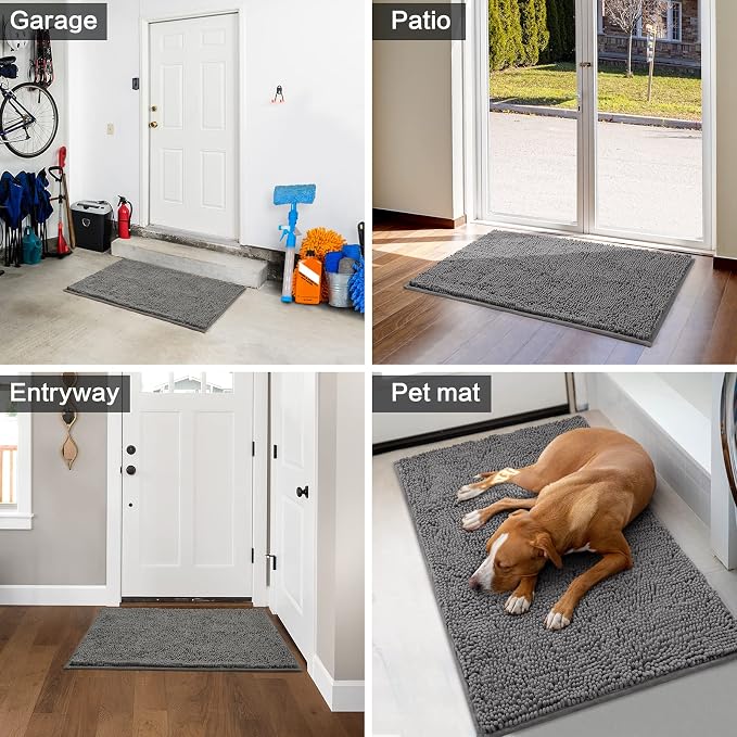 HOMEIDEAS Doormat Indoor Entrance, 36"x24", Highly Absorbent Chenille Muddy Dog Washable Non Slip Front Welcome Door Floor Mat for Entryway, Grey - Image 6