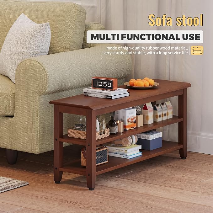 Wood Shoe Bench for Entryway,Bench with Shoe Rack,Storage Shoe Organizer for Hallway,Living Room,Bedroom (Brown, 39.37''W×11.81‘’D×17.71‘’H) - Image 5