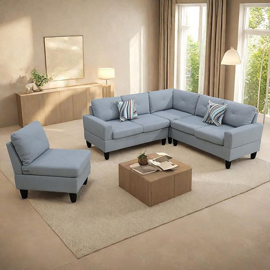 L Shaped Sectional Modern Sofa - Convertible Leather Sleeper Bed Couch Set with Reversible Chaise, Lounge Modular Cloud Couch for Living Room Apartment
