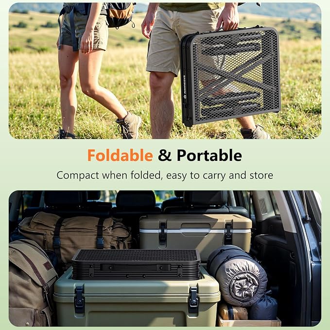 Folding Grill Table for Outside, 3 Height Adjustable Small Camping Table with Mesh Bag, Metal Aluminum Folding Table, 23.62 x 15.75 inches, Portable Grill Stand for Picnic, Camping, BBQ, Beach, Black - Image 7