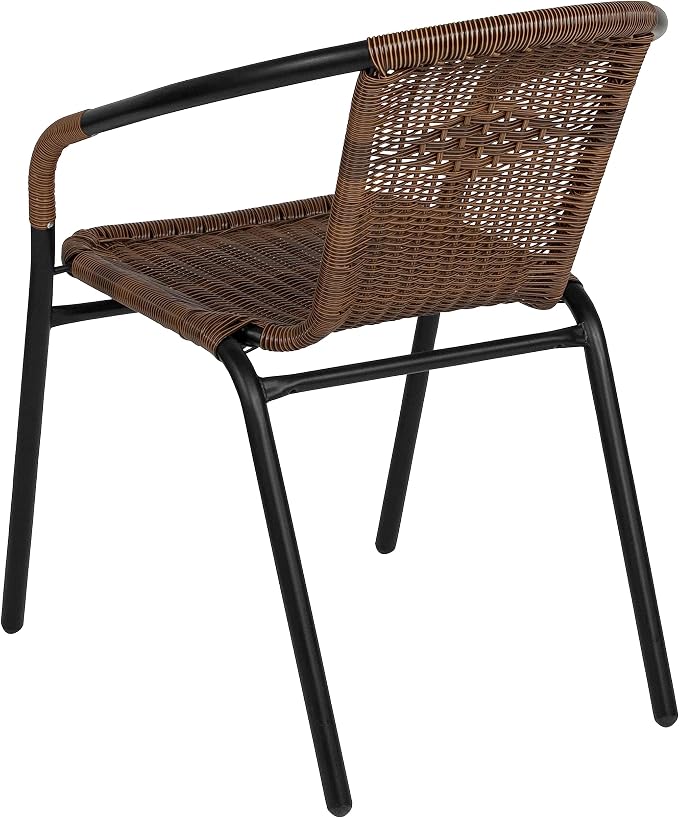 Flash Furniture Lila Modern Rattan Indoor/Outdoor Stackable Dining Chairs, Stacking Rattan Bistro Chairs for Patio or Restaurant, Set of 4, Brown - Image 8