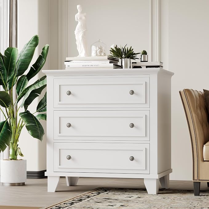 GAOMON 3 Drawer Dresser for Bedroom, White Wood Chest of Drawers Bedroom Dresser, Rustic Small Drawers Dressers Nightstand Wooden Closet Storage Cabinet for Living Room by GAOMON