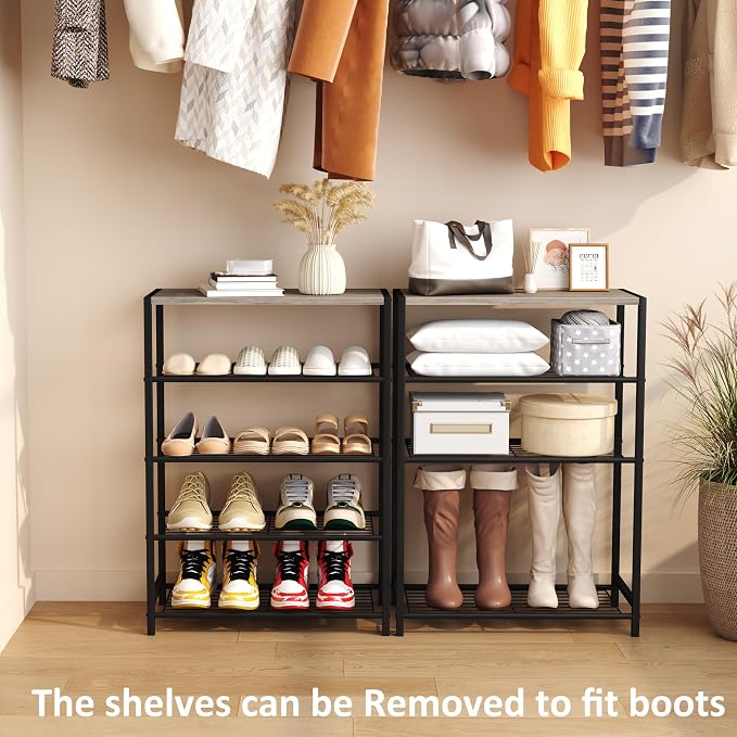HOMEFORT 5 Tiers Shoe Rack Organizer,23" Shoe Storage Shelf for Closet, Shoe Rack for Entryway, Each Tier Fits 3 Pairs, Shoe Stand with Metal Shelves and MDF Top Board, Washed Gray - Image 2