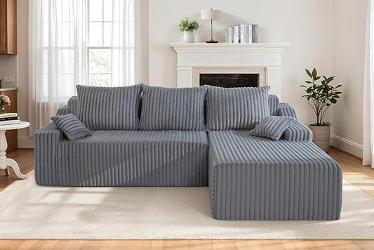 Homguava 94'' Cloud Sectional Couch, Modular L-Shape Couch with Chaise, Boneless Sofa with Deep Seat for Living Room Bedroom,No Assembly Required(Grey,Right Facing Chaise)