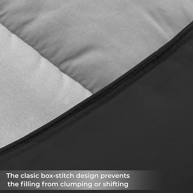 Superior Brushed Microfiber Comforter, Down Alternative Bedding, Medium Weight, Soft Bed Cover, Plush Duvet Insert, Oversized Blanket, Box Quilt, Reversible Comforter, Twin, Black-Grey