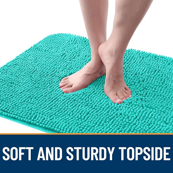 OLANLY Dog Door Mat for Muddy Paws 47x20, Absorbs Moisture and Dirt, Absorbent Non-Slip Washable Doormat, Quick Dry Chenille Mud Mat for Dogs, Entry Indoor Entryway Carpet for Inside Floor, Teal - Image 4