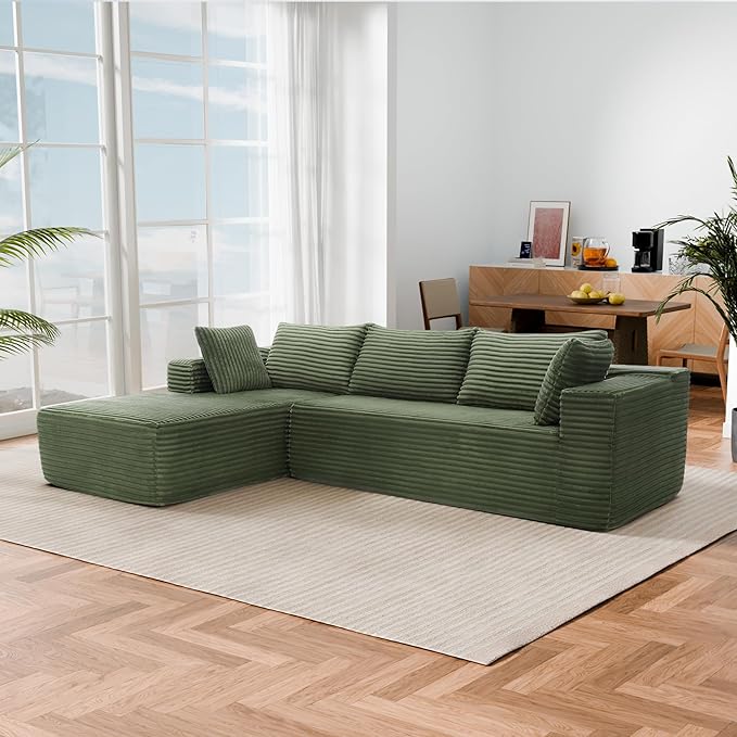 Cloud Sectional Couch, Modular Sectional Sofa with Right Chaise Lounge, Modern Modular L-Shape Sofa with Pillows & Deep Seat, Boneless Couches for Living Room Bedroom, Green
