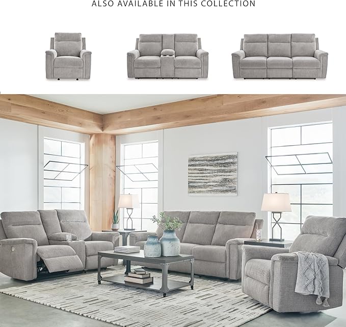 Signature Design by Ashley Barnsana Minimalist Power Reclining Sofa with USB Charging Ports, Light Gray