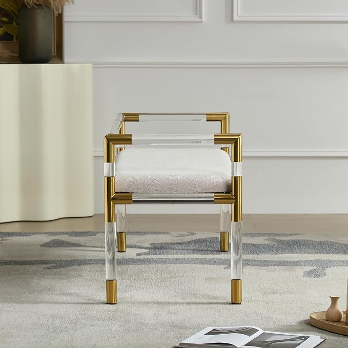 Acrylic and Stainless Steel Bench for Bedroom,Entryway (Light Gray) - Image 8