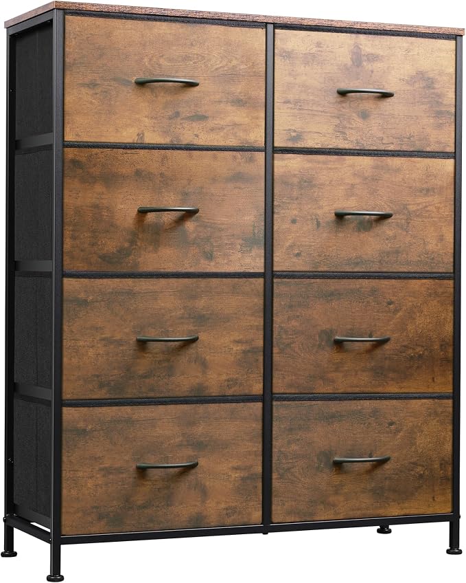 WLIVE Fabric Dresser for Bedroom, Tall Dresser with 8 Drawers, Storage Tower with Fabric Bins, Double Dressers, Chest of Drawers for Closet, Living Room, Hallway, Dorm, Rustic Brown Wood Grain Print by WLIVE