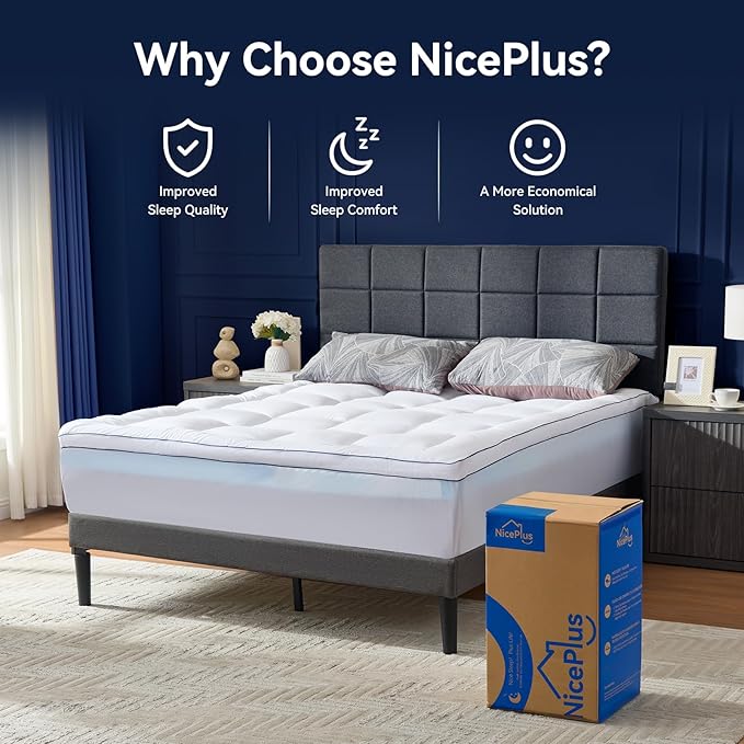 King Size 4 Inch Dual Layer Mattress Topper, 2 Inch Fluffy Soft Pillow Top Mattress Pad Cover and 2 Inch Gel Memory Foam for Back Pain Relief, Breathable, Cooling