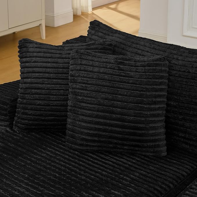 Fluffy Corduroy Double Chaise Lounge Daybed 83-Inch Oversized Loveseat Sleeper Sofa Bed,Boneless Love Seat Recliner Sleeper Couch Full Foam Floor Cloud Sofa Chaise W/6 Pillows for Living Room Bedroom