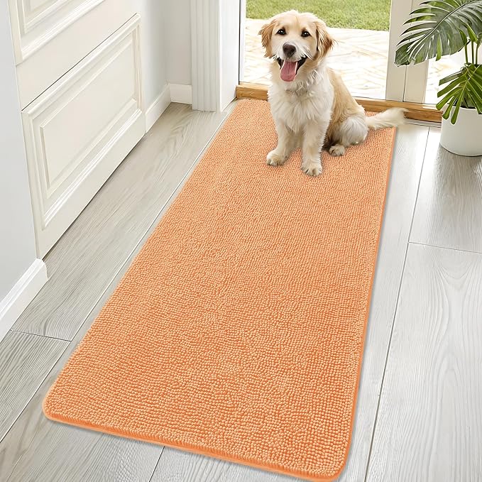 OLANLY Dog Door Mat for Muddy Paws 70x32, Absorbs Moisture and Dirt, Absorbent Non-Slip Washable Doormat, Quick Dry Chenille Mud Mat for Dogs, Entry Indoor Entryway Carpet for Inside Floor, Orange by OLANLY