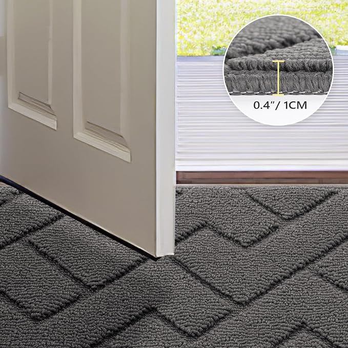 hicorfe Indoor Door Mat,Non Slip Door Mats,32"x48" Front Back Door Mat Rubber Backing,Absorbent Resist Dirt Entrance Inside Floor Mats for Entryway Washable Low-Profile(Grey) - Image 4