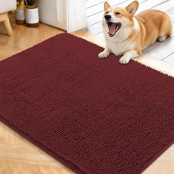 OLANLY Dog Door Mat for Muddy Paws 40x32, Absorbs Moisture and Dirt, Absorbent Non-Slip Washable Doormat, Quick Dry Chenille Mud Mat, Entry Indoor Entryway Carpet for Inside Floor, Caramel Russet by OLANLY