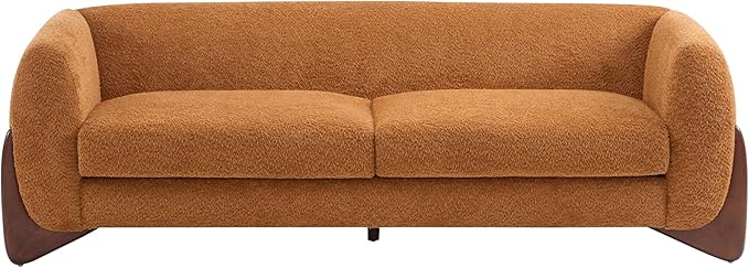 Merax 82 Inch Boucle Sherpa Sofa, Chenille Loveseat with Removable Cushions & Wood Legs, Modern Plush 3-Seater Couch for Living Room, Caramel