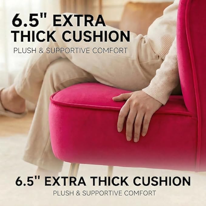 DUOMAY Modern Accent Chair Set of 2 Velvet Slipper Chair with Gold Legs Wingback Side Chair for Living Room Bedroom Entryway Small Corner Chair for Space Saving, Rose Red