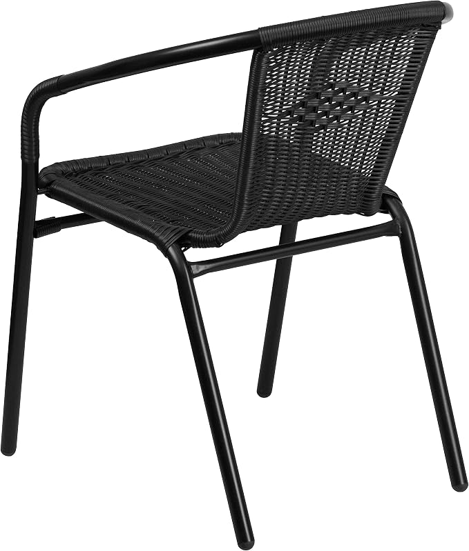 Flash Furniture Lila Modern Rattan Indoor/Outdoor Stackable Dining Chairs, Stacking Rattan Bistro Chairs for Patio or Restaurant, Set of 4, Black - Image 9