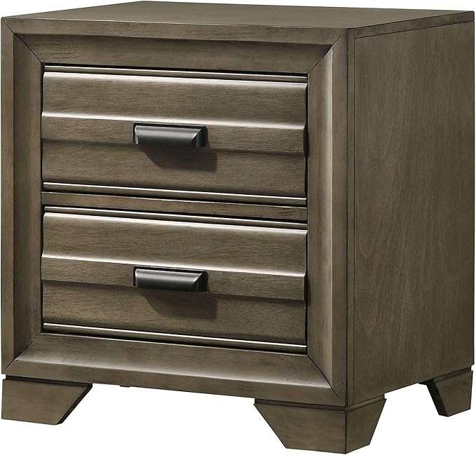 Roundhill Furniture Loiret Light Grey Finish Wood Storage Platform Queen Bedroom Set with Dresser, Mirror, Two Nightstands, Chest