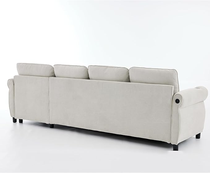 ERYE L-Shaped Reversible Sectional Sofa with Pull Out Queen Memory Mattress Sleeper Bed, 2-in-1 L-Shaped Corner Sectional Couches W/Wireless Charging, Storage Chaise Lounge