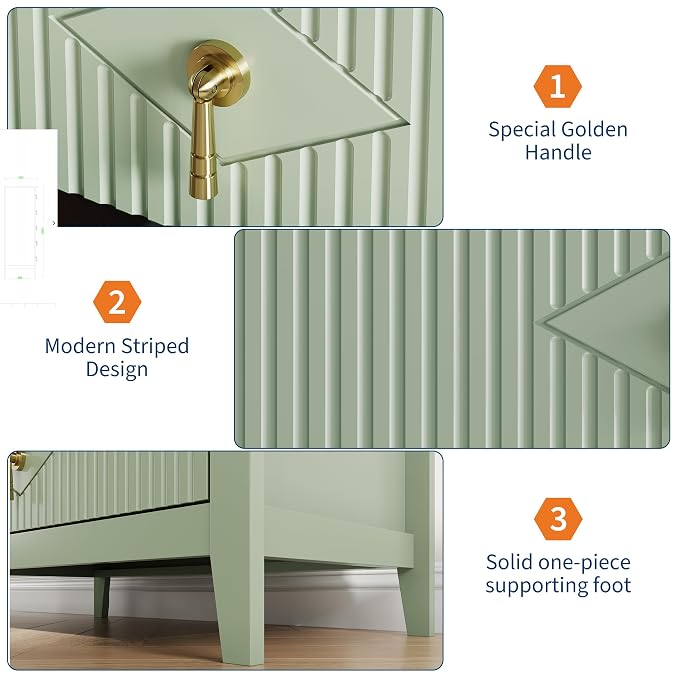 GarveeHome Fluted Dresser for Bedroom, 42.9" Tall 5-Drawer Wood Dresser, Modern Chest of Drawers, Storage Organizer Cabinet for Living Room, Hallway, Entryway, Green - Image 5