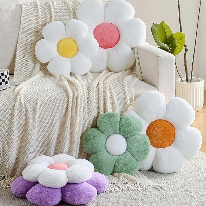 CANGHI Flower Pillow Purple 15.74 inch Flower Shaped Throw Pillows Daisy Plush Pillow Floor Pillows Seat Cushion Cute Aesthetic Decorative Throw Pillows for Bed Home Sofa Chair Couch Decor