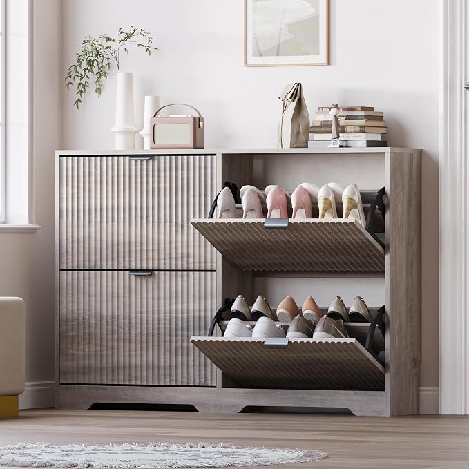 BORNOON Large Shoe Cabinet for Entryway, Shoe Rack Cabinet with 4 Flip Drawer and Adjustable Shelves for Small Apartment, Foyer by BORNOON