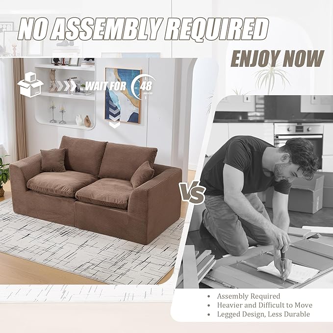 80.3" Cloud Loveseat Boneless Sofas for Living Room, 2 Seaters Modular Foam Cloud Sofa Couches, 2 Seat Compression Foam Couch with Toss Pillows, No Assembly Required
