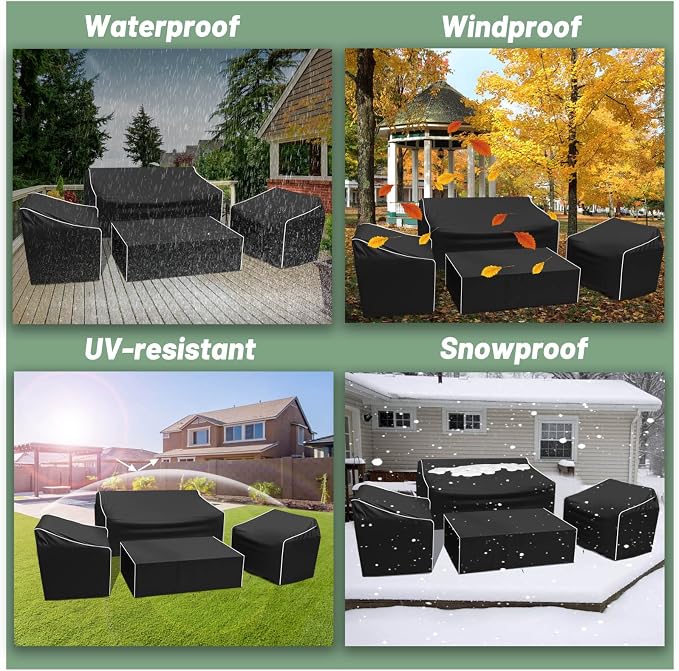 Gasadar Patio Furniture Covers Set, 4 Piece Waterproof Outdoor Furniture Cover for Outdoor Coffee Table, Chair, and Loveseat, Heavy Duty 600D, Black - Image 5