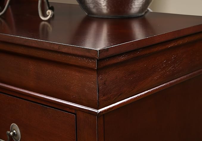 Roundhill Furniture Isola Louis Philippe Style Sleigh Bedroom Set, King Bed, Dresser, Mirror and Night Stand, Cherry Finish