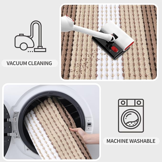 Kitinjoy Indoor Outdoor Door Mat, 71x24 Non-Slip Absorbent Dirt Trapper, Low-Profile Washable Inside Entrance Front Floor Mat, Sturdy Soft Entry Dotted Ombre Doormats for Entryway, Brown - Image 5