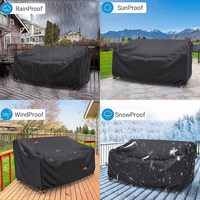 Mrrihand Heavy Duty Patio Sofa Cover Waterproof, 3-Seater Outdoor Sofa Loveseat Cover, Outdoor Patio Furniture Cover with Air Vent and Handles, 78" W×42" D×32" H, Black - Image 7