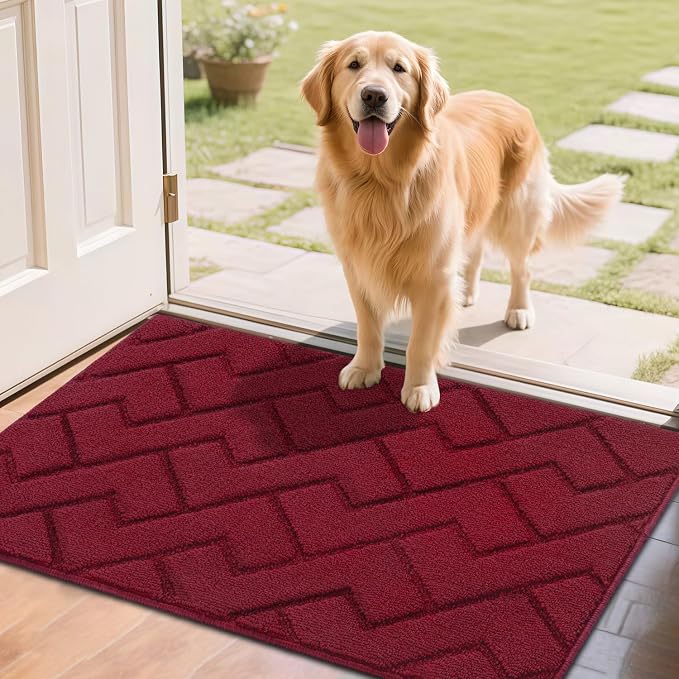 hicorfe Front Door Mat Outside Entrance,24"x35" Absorbent Muddy Dirt Resist Welcome Door Mats Outdoor Indoor,Stain and Fade Resistant,Non Slip Backing Entry Mat Doormat for Entryway (Red) by Hicorfe