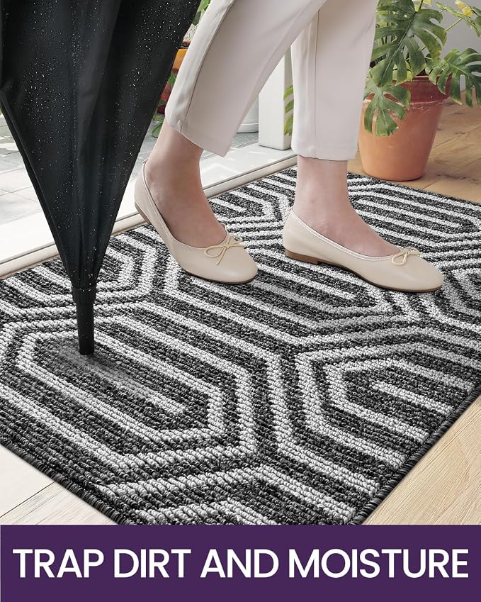 DEXI Front Door Mats for Entryway, 2x3 Non Slip Washable Low-Profile Entry Doormat, Absorbent Resist Dirt Inside Floor Entrance Mat, Patio, Black - Image 3
