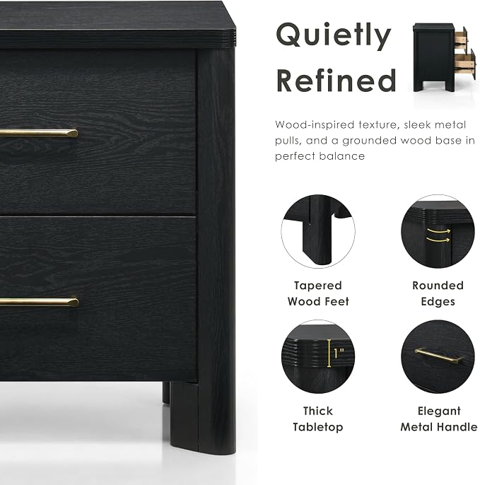 24/7 Shop at Home Sawer Modern 23-inch Wood Nightstand with 2 Drawers and USB Ports, Wooden Night Stand for Bedroom, Apartment, Small Bedside Table, Black - Image 4
