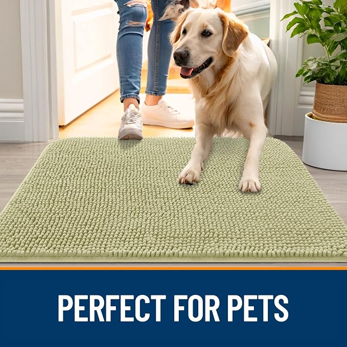 OLANLY Dog Door Mat for Muddy Paws 54x24, Absorbs Moisture and Dirt, Absorbent Non-Slip Washable Doormat, Quick Dry Chenille Mud Mat for Dogs, Entry Indoor Entryway Carpet for Inside Floor, Vanilla - Image 6