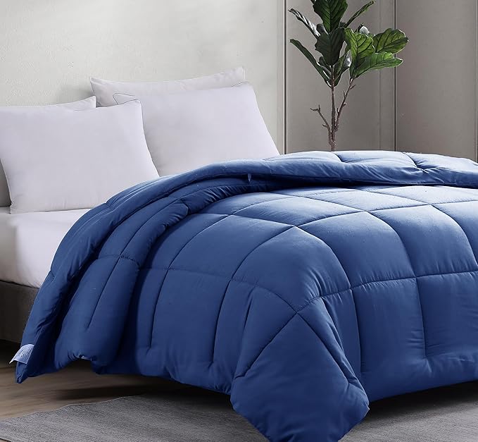 Casa Platino Bedding Comforters Queen Size - Super Soft Duvet Insert with 8 Tabs - Comfy & Cozy All Season Queen Size Quilted Comforter - Down Alternative Premium Bed Comforters - 88"x88", Dark Blue