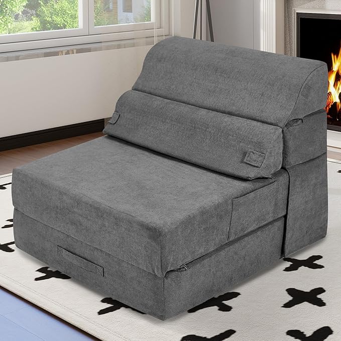 Comfy Foldable Sofa Bed - Folding Single Sofa Bed for Adults, Convertible Sleeper Sofa Fold Out Sleeper Chair Couch for Living Room Bedroom Guest, Floor Chair Lounger Mattress with Back Support