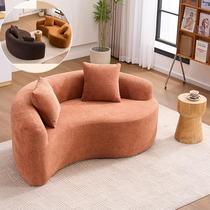 KEIKI S-Curved Loveseat Chenille Couches with 2 Pillows, Upholstered Luxury Plush Cloud Sectional Sofa for Living Room Apartment, Full Sponge Compression