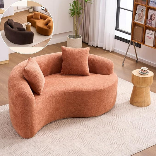 KEIKI S-Curved Loveseat Chenille Couches with 2 Pillows, Upholstered Luxury Plush Cloud Sectional Sofa for Living Room Apartment, Full Sponge Compression