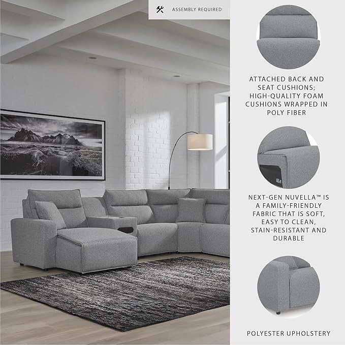 Signature Design by Ashley Modern ModMax II Stain Resistant U-Shape Right-Arm Facing 7-Piece Power Reclining Sectional with Chaise and Adjustable Headrest, Gray
