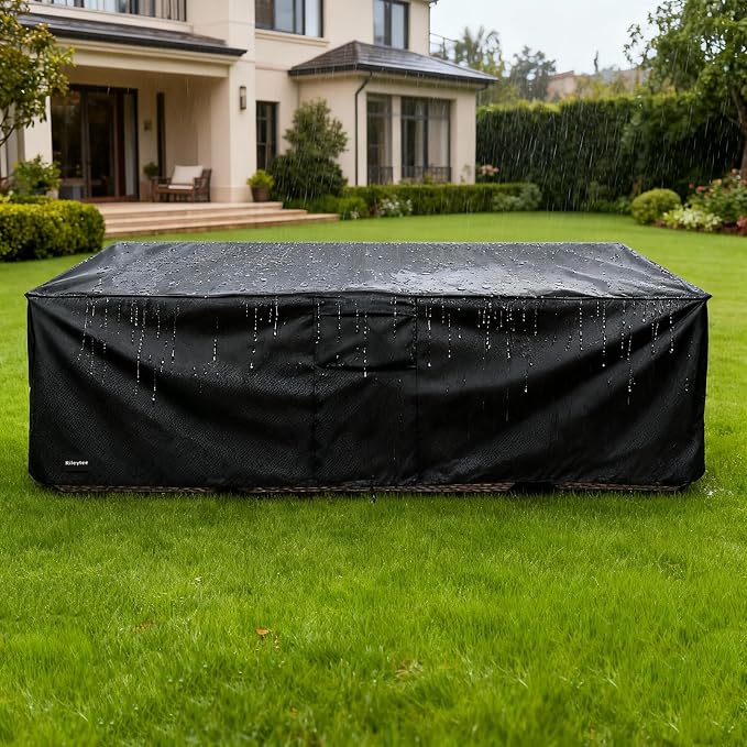 Rectangular Patio Furniture Covers,Upgraded 600D Heavy Duty Outdoor Furniture Covers Waterproof,Outdoor Sectional Dining Table and Chairs General Purpose Furniture Set Cover,88"L × 62"W × 28"H,Black - Image 9