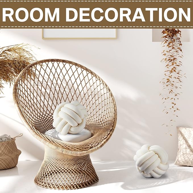 Namalu 2 Pcs Soft Knot Pillow Ball, Decorative Round Throw, Soft Knotted Plush Pillows, Handmade Stuffed Ball Pillows Cushion for Bedroom Sofa Couch Home Decor(10.6 Inches,Cream White)