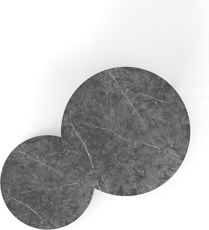 Nesting Coffee Table Set of 2, 31.5" Round Coffee Table Wooden Marble Pattern Accent Furniture, Industrial End Table for Living Room Bedroom Balcony (Gray/Gray)