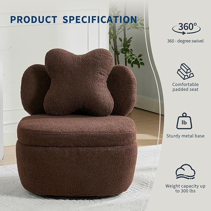 Teddy Velvet Swivel Accent Chair with Storage, 360° Rotating Ergonomic Armchair, Scratch-Resistant Upholstered Sofa Chair for Living Room, Bedroom, Nursery, Apartment or Small Spaces, 300 lbs Capacity